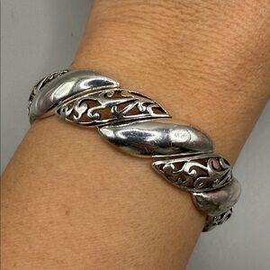 Vintage Silver Tone Filigree Bangle Cuff Statement Bracelet